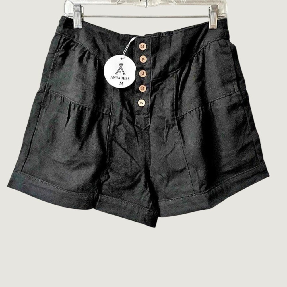 ANRABESS High Waist Button Front Shorts Womens Medium Black NWT Boho